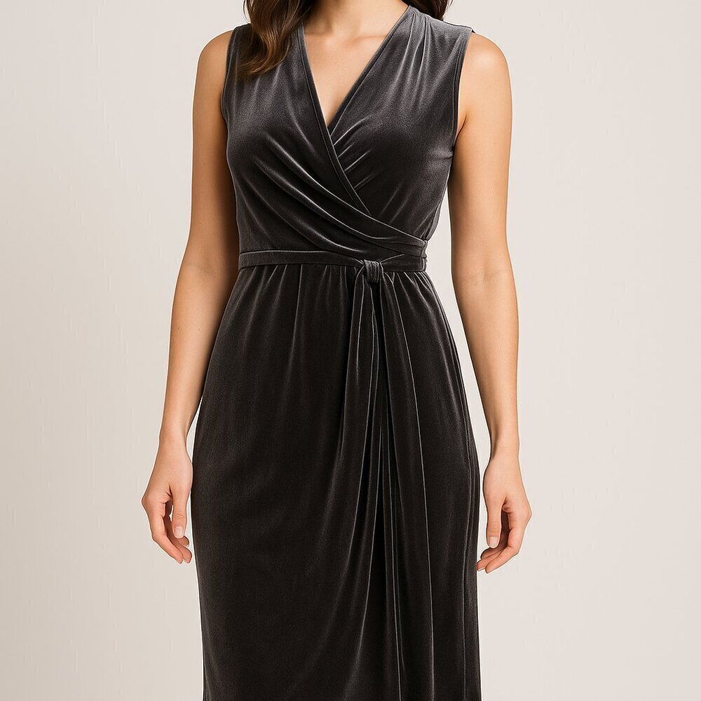 Lauren Ralph Lauren Gunmetal Gray Velvet Sleeveless Midi Dress Size 10